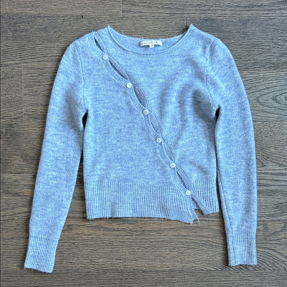 LIGHT BLUE ASYMMETRICAL BUTTON SWEATER